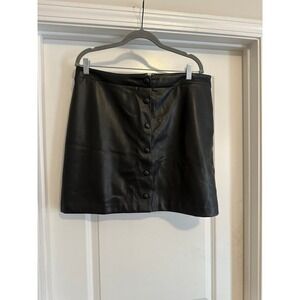 LOFT Black Faux Leather Button Front Mini Skirt Size 14